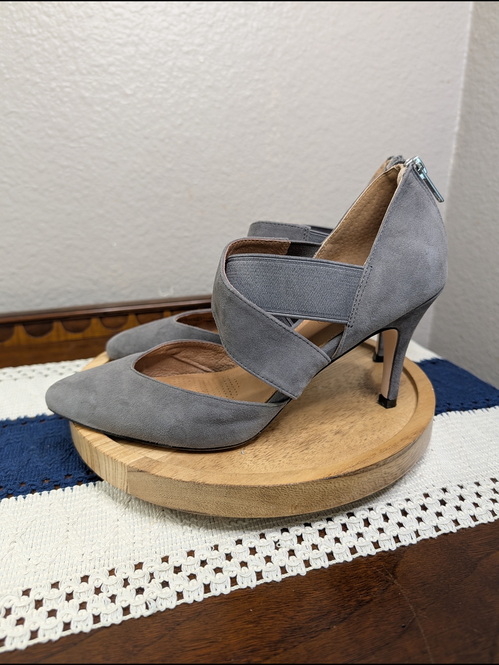 Corso Como Grey Suede Pointed-Toe Crisscross Heels